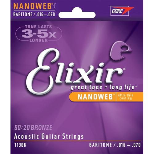 Elixir 11306ELX Baritone Nanoweb Acoustic Guitar Strings 16-70 80/20 Bronze