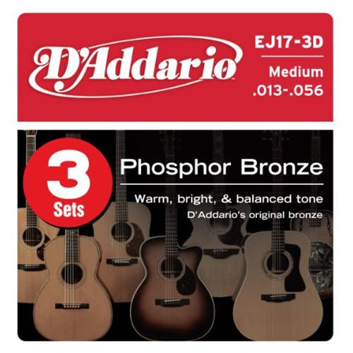 D'Addario EJ173D 3 Pack Acoustic Guitar Strings 013 - 056 Phosphor Bronze Wound