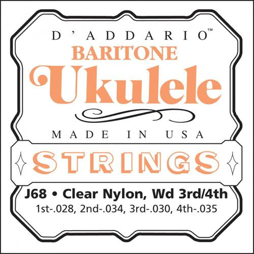 D'Addario EJ65B Baritone Ukulele Strings Clear Nylon 028,034,030,035