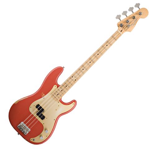 Fender 0131712340 Road Worn '50s Precision Bass Guitar w/Bag in Fiesta Red Gold Anodized Pickguard