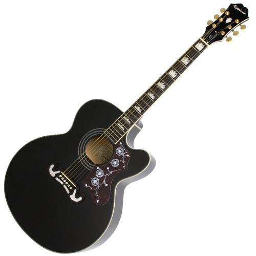 Epiphone EJ200CEEBGH J200 Jumbo Solid Spruce Cutaway Acoustic Electric in Black