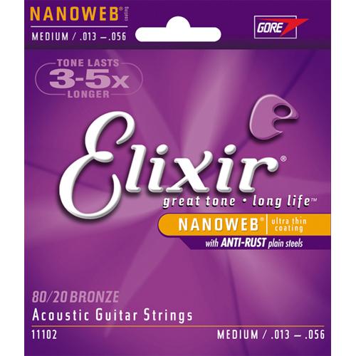 Elixir 11102 Medium Nanoweb 80/20 BronzeAcoustic Guitar Strings 13-56