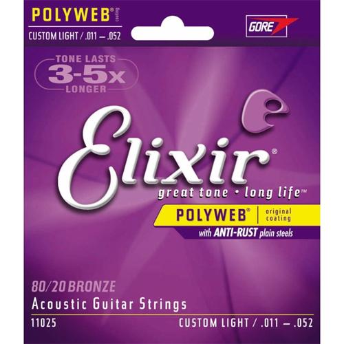 Elixir 11025 Custom Light Polyweb 80/20 Bronze Acoustic Guitar Strings 11-52