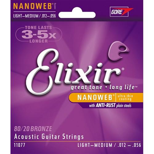 Elixir 11077 Light-Medium (Bluegrass) Nanoweb 80/20 Bronze Acoustic Guitar Strings 12-56