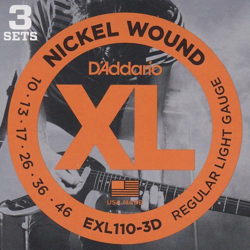 D'Addario EXL1103D 3 Pack Electric Guitar Strings 010 - 046 Nickel Plated Steel Wound