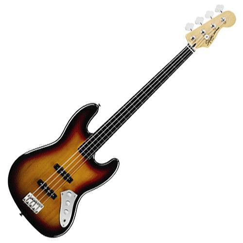 Squier 0306608500 Vintage Modified Fretless Jazz Bass Guitar Ebanol Neck in 3 Colour Sunburst