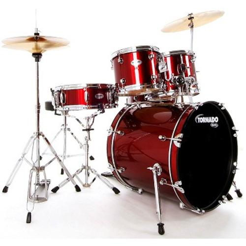 Mapex TND5294TCDR Tornado 5 Piece Rock Kit in Red with Throne, Cymbals and Hardware