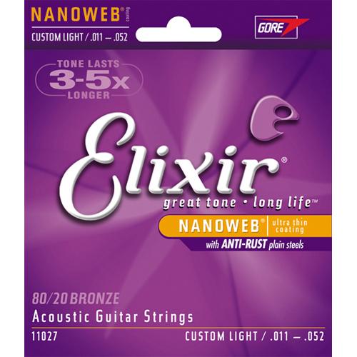 Elixir 11027 Custom Light Nanoweb Acoustic Guitar Strings 11-52 80/20 Bronze
