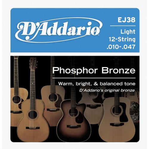 D'Addario EJ38 12 String Acoustic Guitar Strings Phosphor Bronze 010 - 047