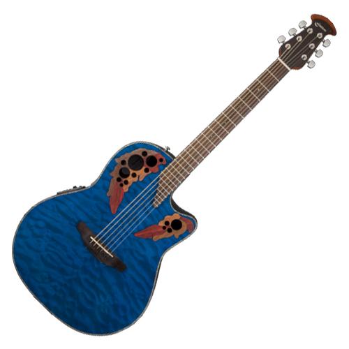Ovation CE44P8TQ Celebrity Elite Plus Acoustic Electric Mid Depth Bowl in Trans Blue Quilt