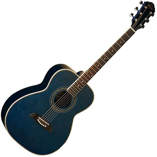 Oscar Schmidt OF2TBL Folk Size Acoustic Guitar in Transparent Blue