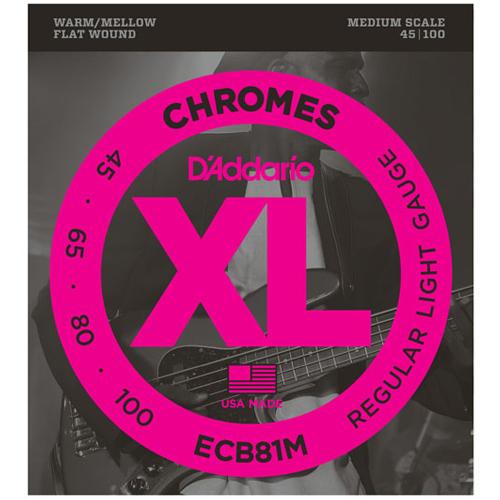 D'Addario ECB81M Electric Bass Strings XL Chromes Flat Wound Medium Scale 045-100