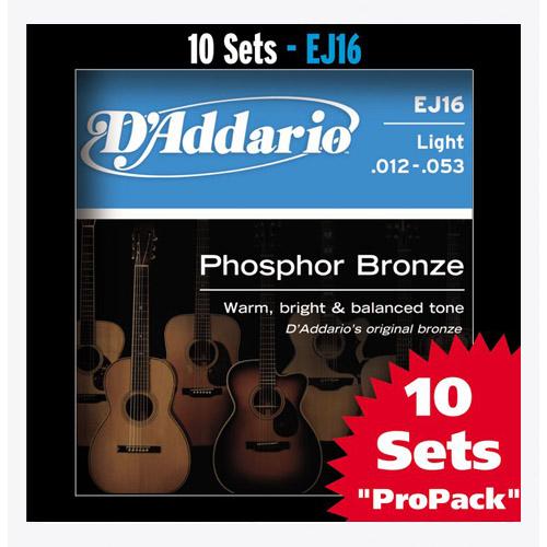 D'Addario EJ1610P Pro Pack EJ16 10 Pack Acoustic Guitar Strings Phosphor Bronze 012-053