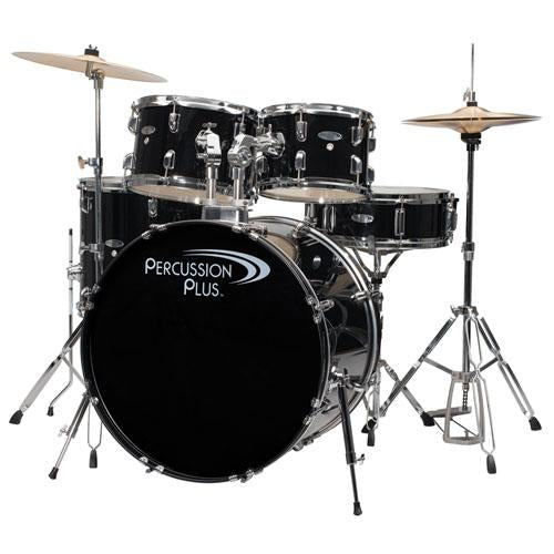 Percussion Plus PP4100BK 5-Piece Black Complete Drum Set Pack with Cymbals
