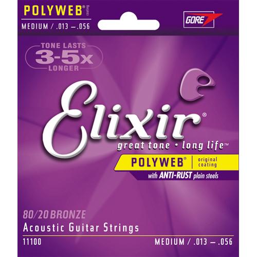 Elixir 11100 Medium Polyweb Acoustic Guitar Strings 80/20 Bronze 13-56