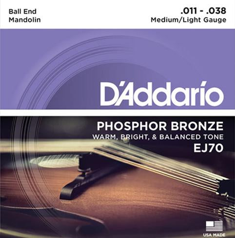 D'Addario EJ70 Ball End Mandolin Strings Phosphor Bronze Medium/Light 11-38